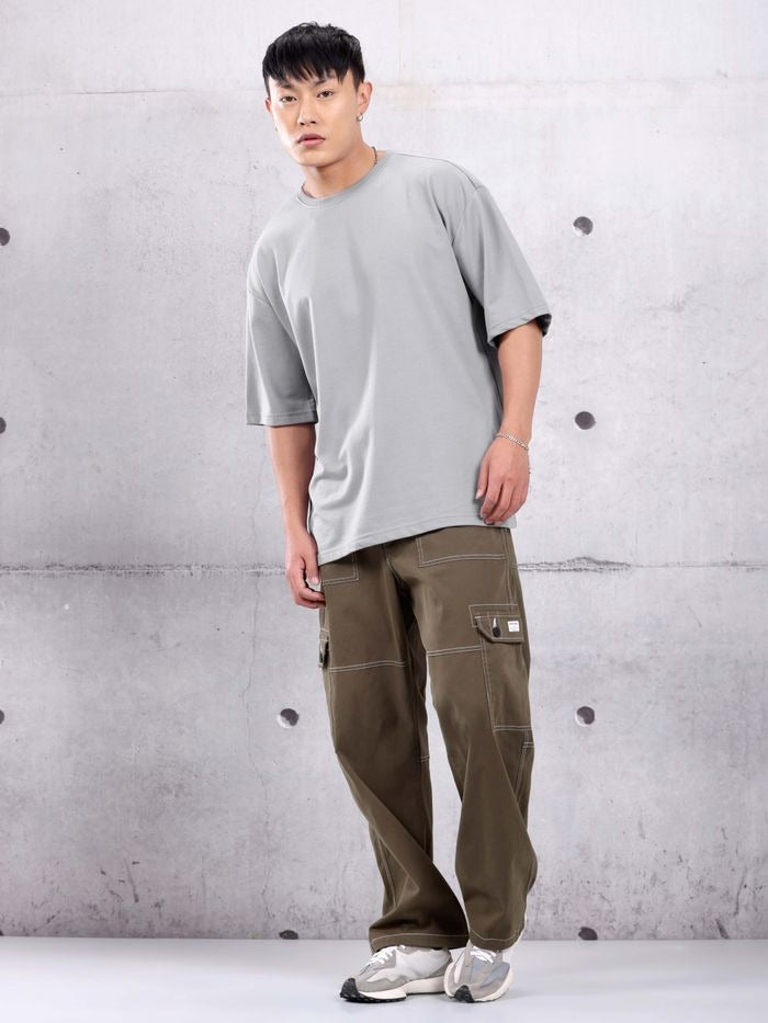 Light Grey Oversized Cotton T-Shirt for Men | 210 GSM Premium Streetwear Tee