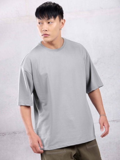 Light Grey Oversized Cotton T-Shirt for Men | 210 GSM Premium Streetwear Tee