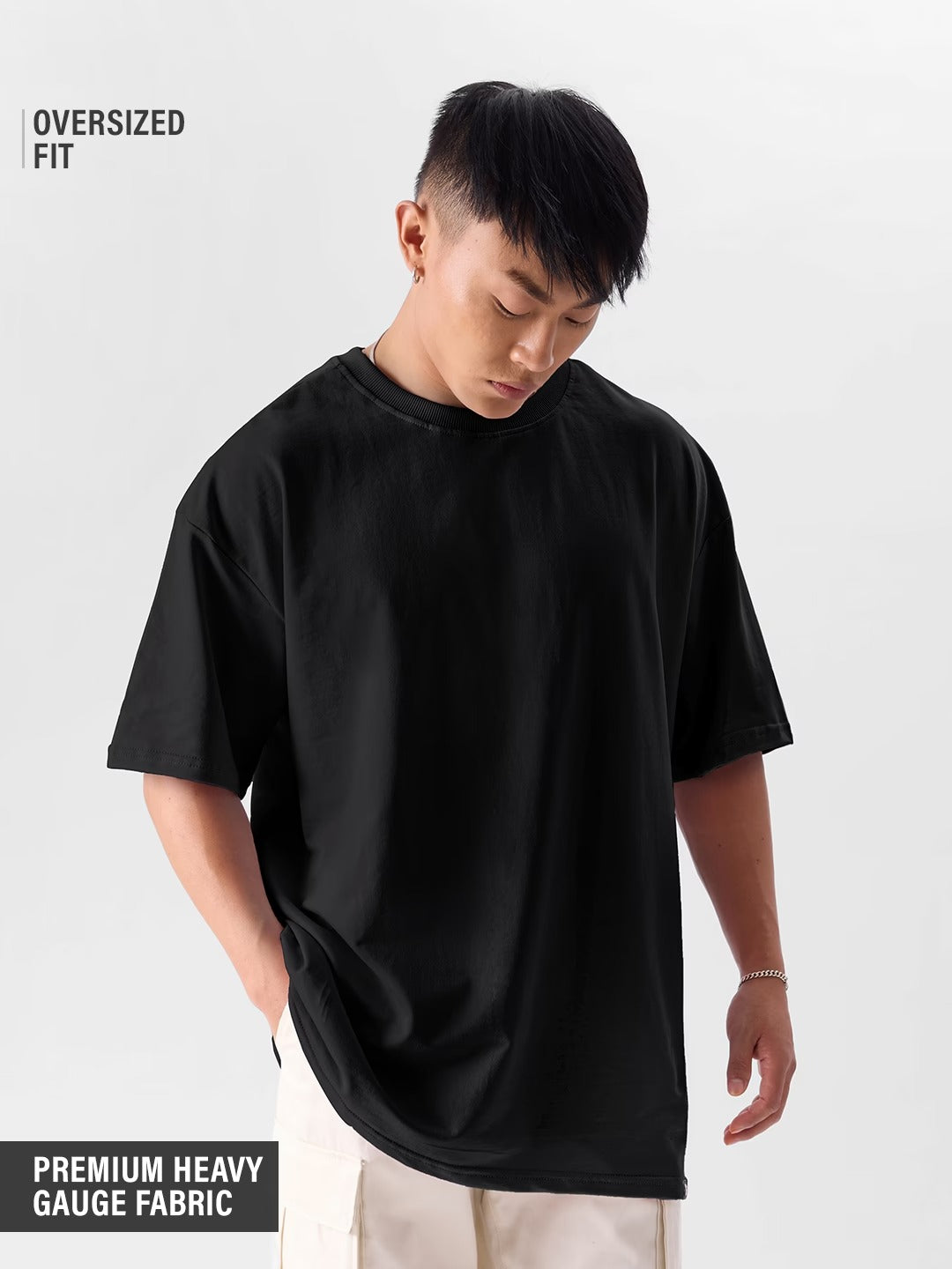 Black Oversized French Terry T-Shirt for Men | 240 GSM Heavyweight Premium Tee