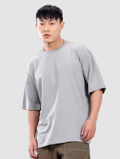 Light Grey Oversized Cotton T-Shirt for Men | 210 GSM Premium Streetwear Tee